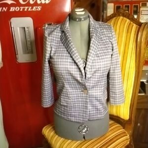 Elegant Women's Blue Checkered Blazer